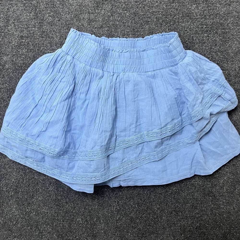 Abercrombie Kids Skirt Girls 11/12 Blue Peasant Tiered Ruffle Lace Trim Casual